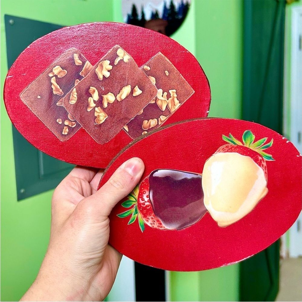 Rustic Wooden Dessert Brownie & Strawberries Retro Diner Style Wall Decor Set